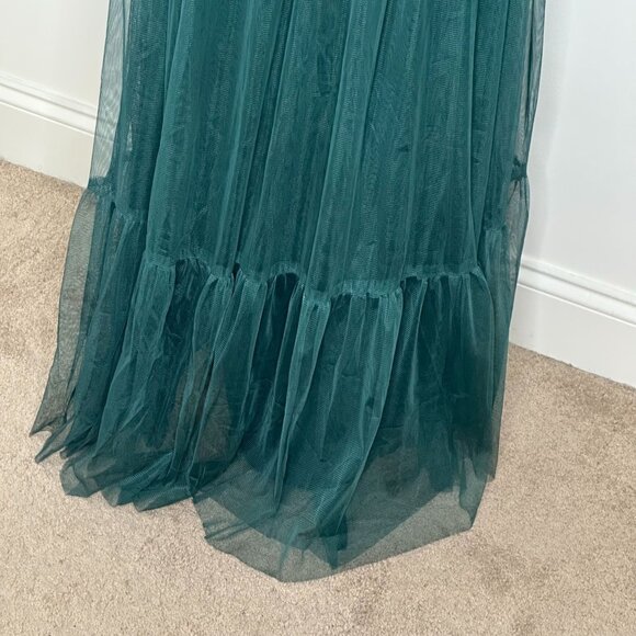 Anaya With Love Emerald Green Tulle Maxi Dress Size 2 Puff Sleeve Formal Gown - Picture 7 of 16